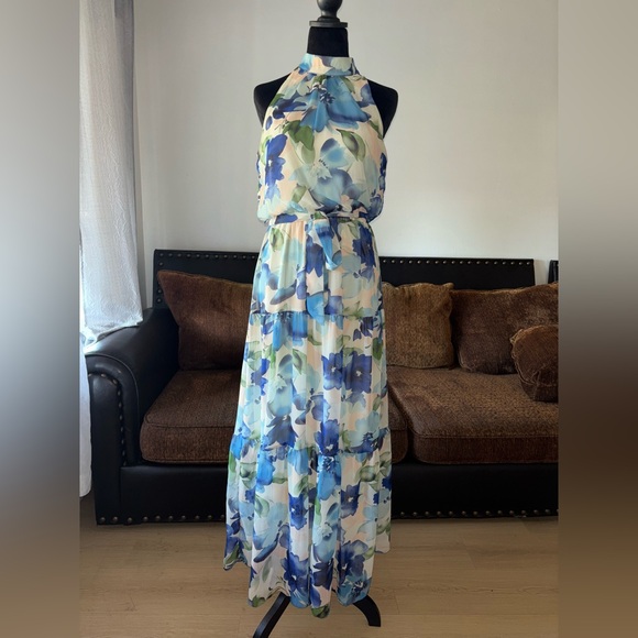 Julia Jordan Blue and White Floral Maxi Dress - Picture 1 of 9